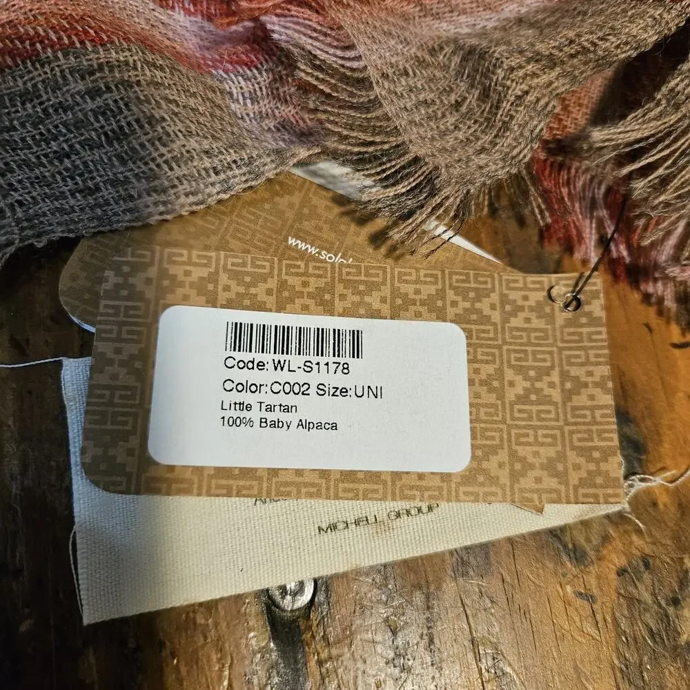 Sol Alpaca Scarf 100% Baby Alpaca Little Tartan Plaid Fringe NEW
